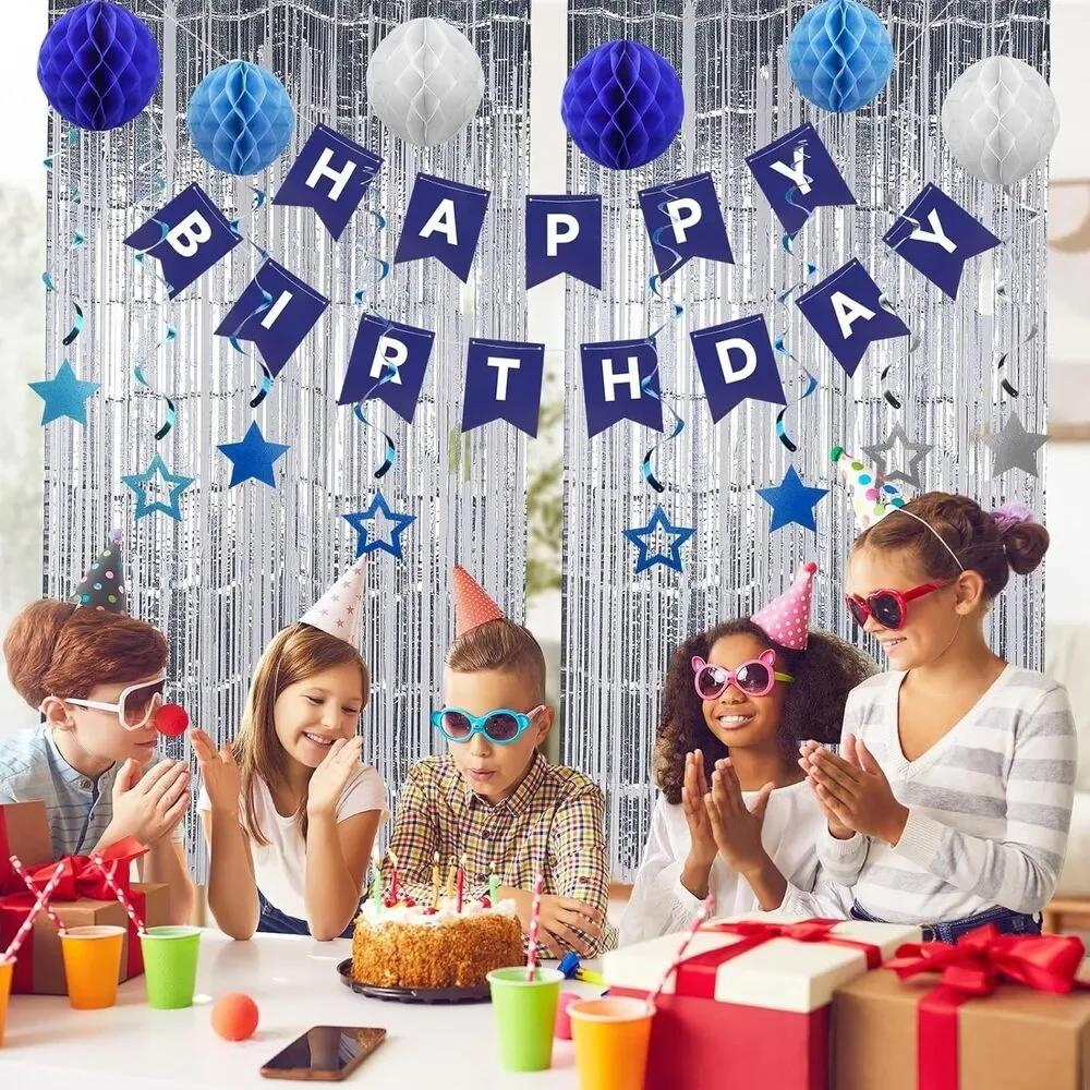 Rishpahu Happy Birthday Banner, Birthday Decorations Blue